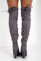 Grey Faux suede over the knee heeled boots