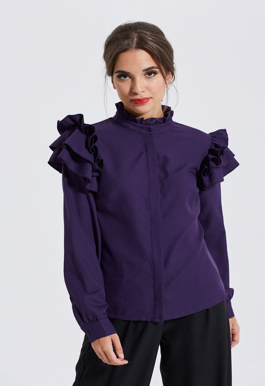 Purple Frill Sleeve Shirt