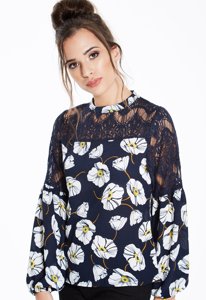 Print and Lace Top