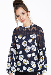 Print and Lace Top